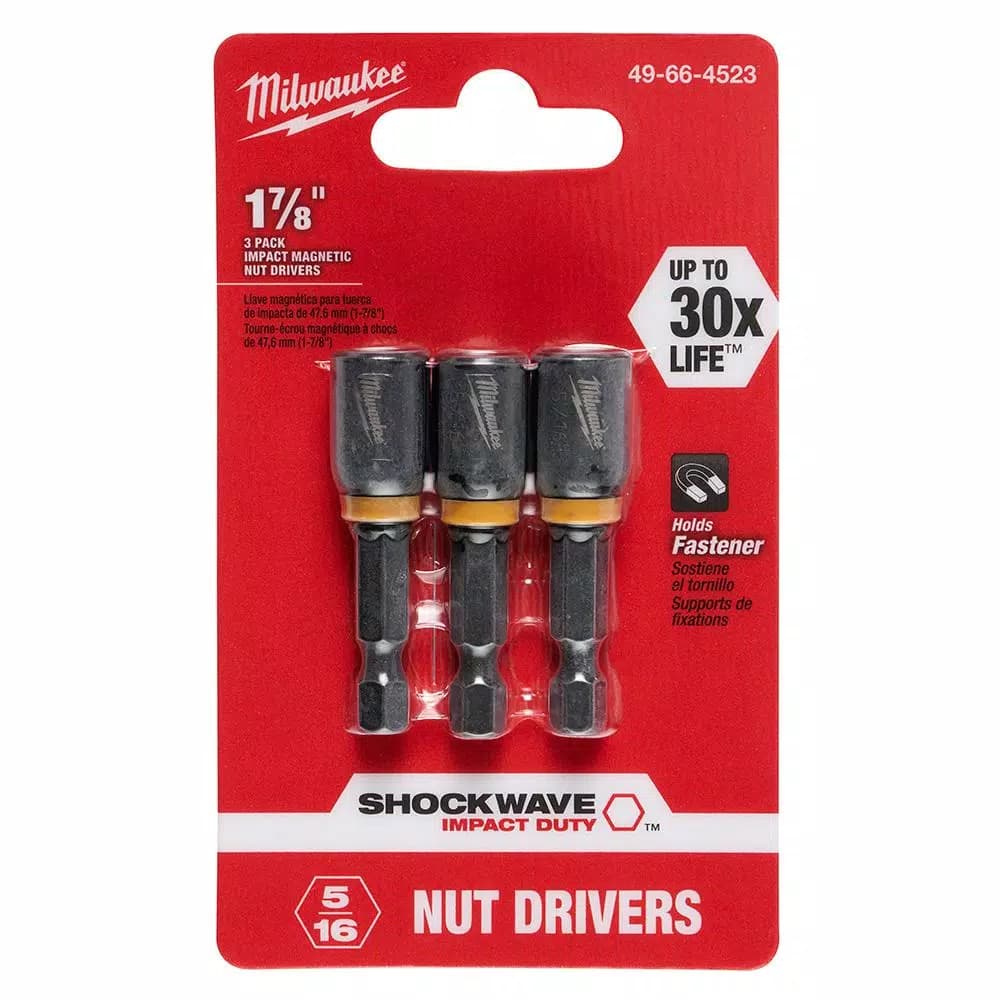 Milwaukee SHOCKWAVE 5/16 in. x 1-7/8 in. Black Oxide Impact Duty Magnetic Nut Drivers, 3-Pack
