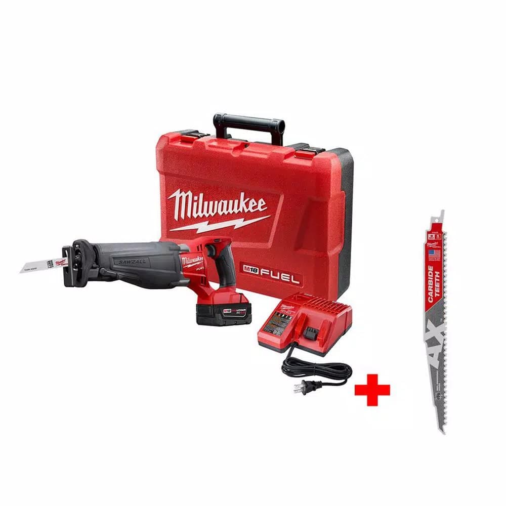 Milwaukee M18 FUEL 18V Brushless Reciprocating Saw Kit with XC 5.0Ah Battery & Carbide AX Blade