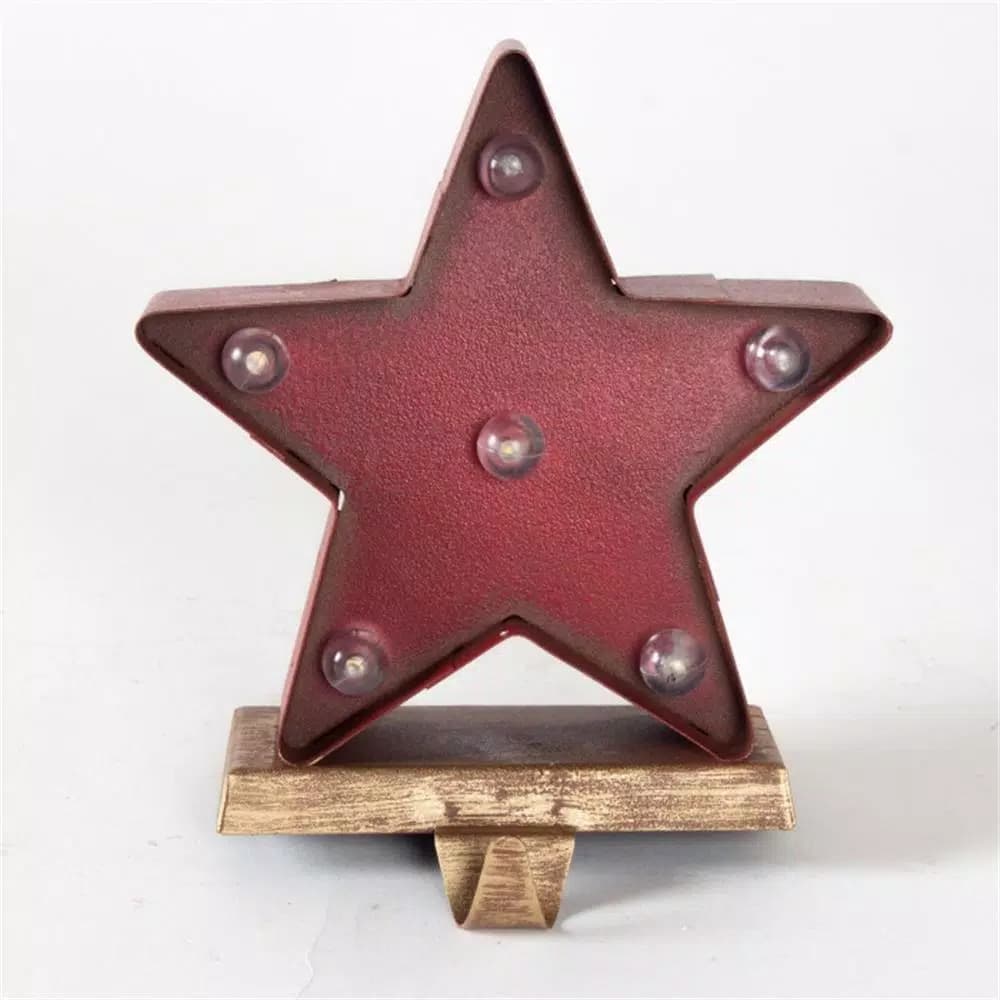 Glitzhome 8.48 in. Marquee LED Star Christmas Stocking Holder - Red Steel Decor
