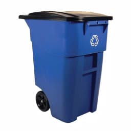 Rubbermaid Commercial Products Rubbermaid Commercial Brute 50 Gallon Blue Rollout Recycling Bin with Hinged Lid thumbnail 1