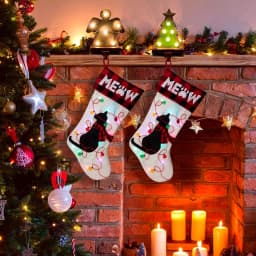 Glitzhome 21 in. LED Embroidered Cat Christmas Stockings, Cream Linen Style Polyester (2-Pack) thumbnail 8