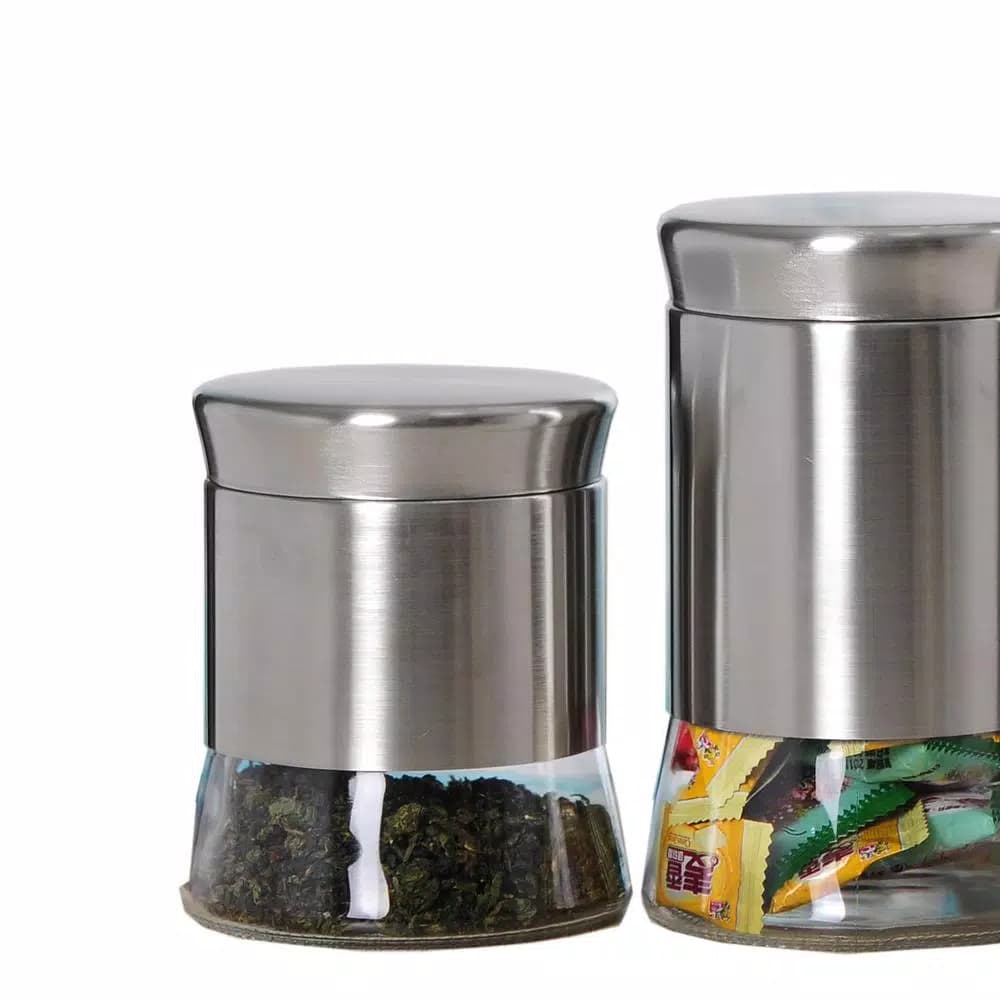 Home Basics Essence 4-Piece Stainless Steel Canister Set with Glass Base