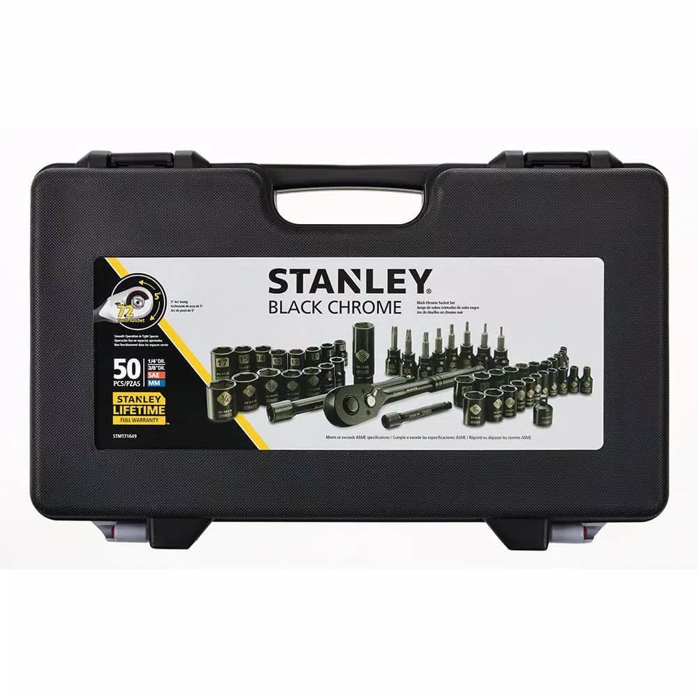 Stanley 50-Piece 3/8 in. Drive SAE and Metric Ratchet and Socket Set with Black Chrome Finish