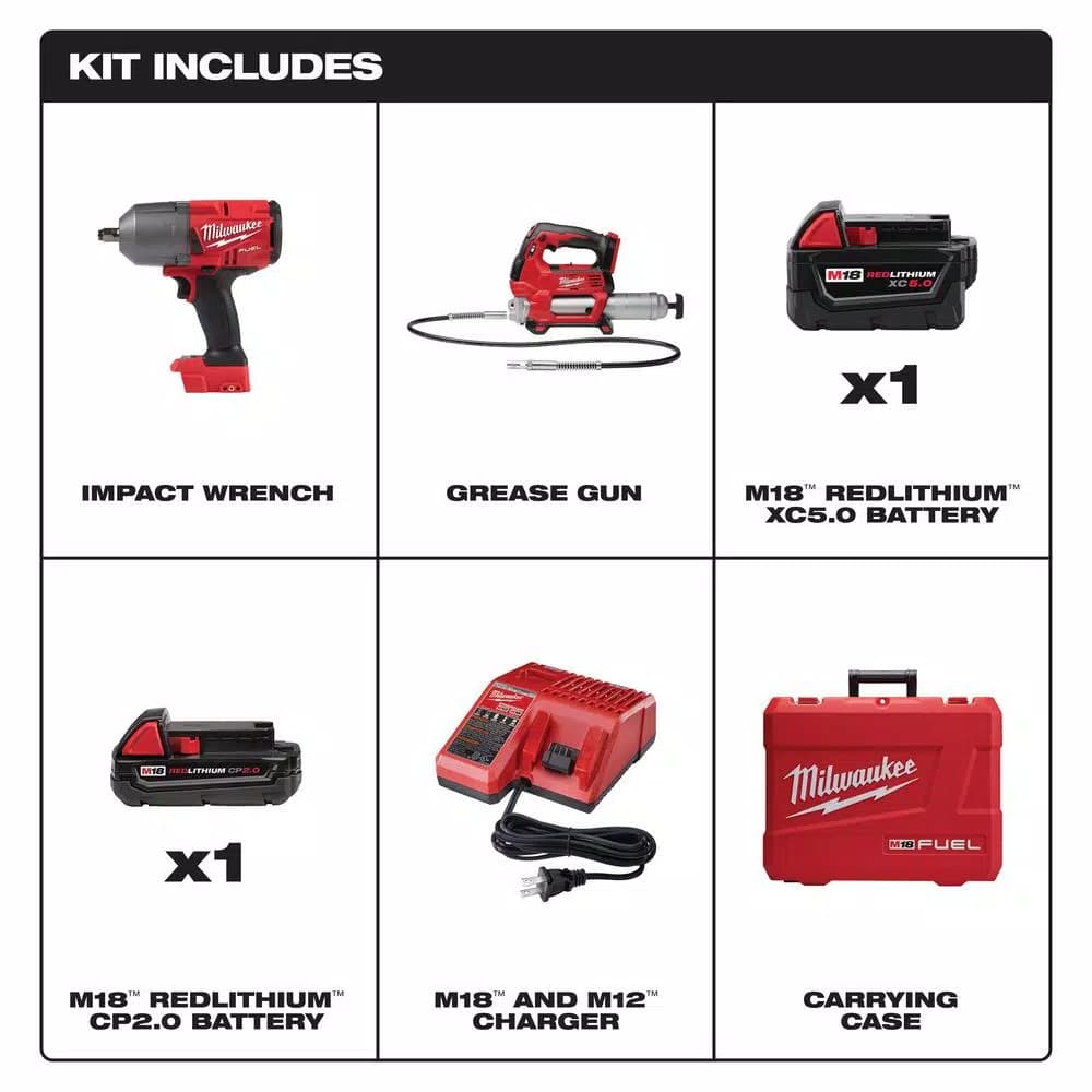 Milwaukee M18 FUEL 1/2 in. High Torque Impact Wrench & M18 Grease Gun Combo Kit