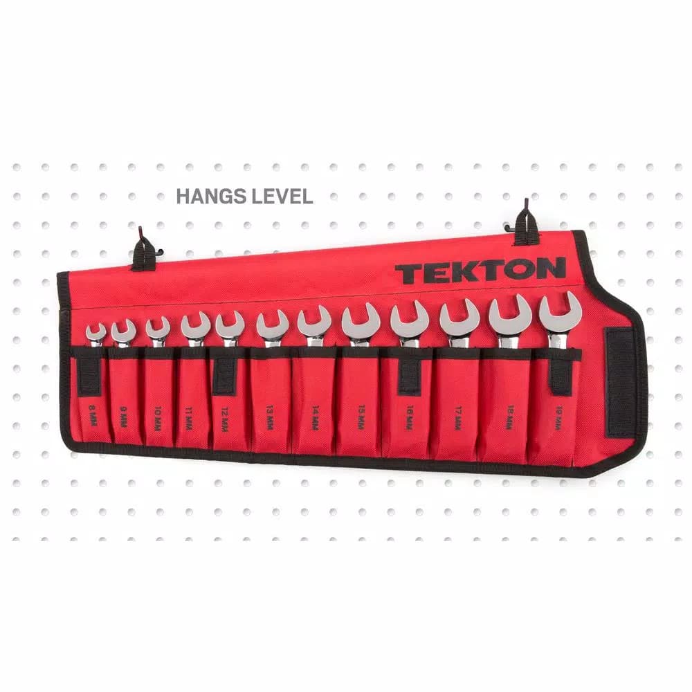 TEKTON 12-Piece Metric Stubby Ratcheting Combination Wrench Set (8-19 mm) with Storage Pouch