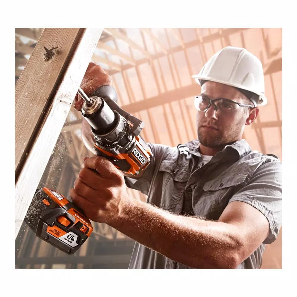 RIDGID 18V Brushless 1/2 in. Compact Hammer Drill Kit with (2) 2.0 Ah Batteries, Charger, and Bag