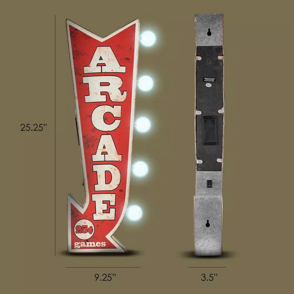 Crystal Art Gallery Arcade Games Metal Arrow Vintage Marquee LED Sign