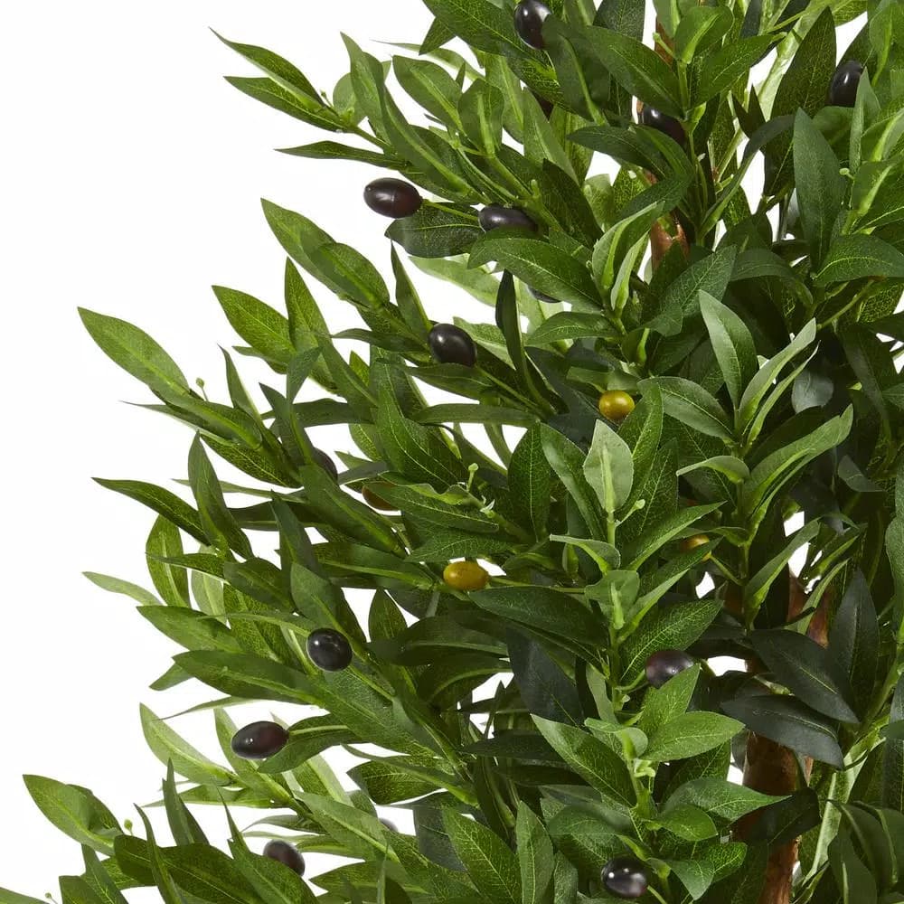 Nearly Natural 35 in. Artificial Olive Cone Topiary Tree with UV-Resistant Green Foliage, Indoor/Outdoor