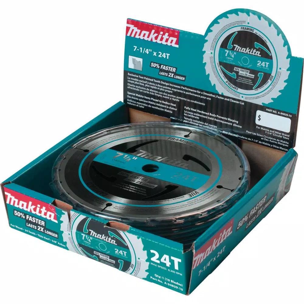 Makita 7-1/4 in. 24-Teeth Carbide-Tipped Framing Saw Blade, 10-Pack