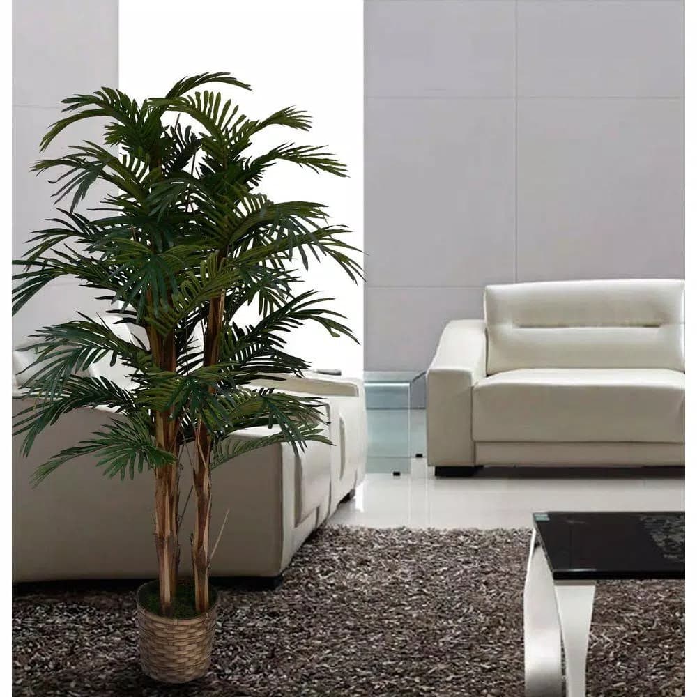 Vintage Home 5 ft. Realistic Silk Palm Tree with Wicker Basket Planter