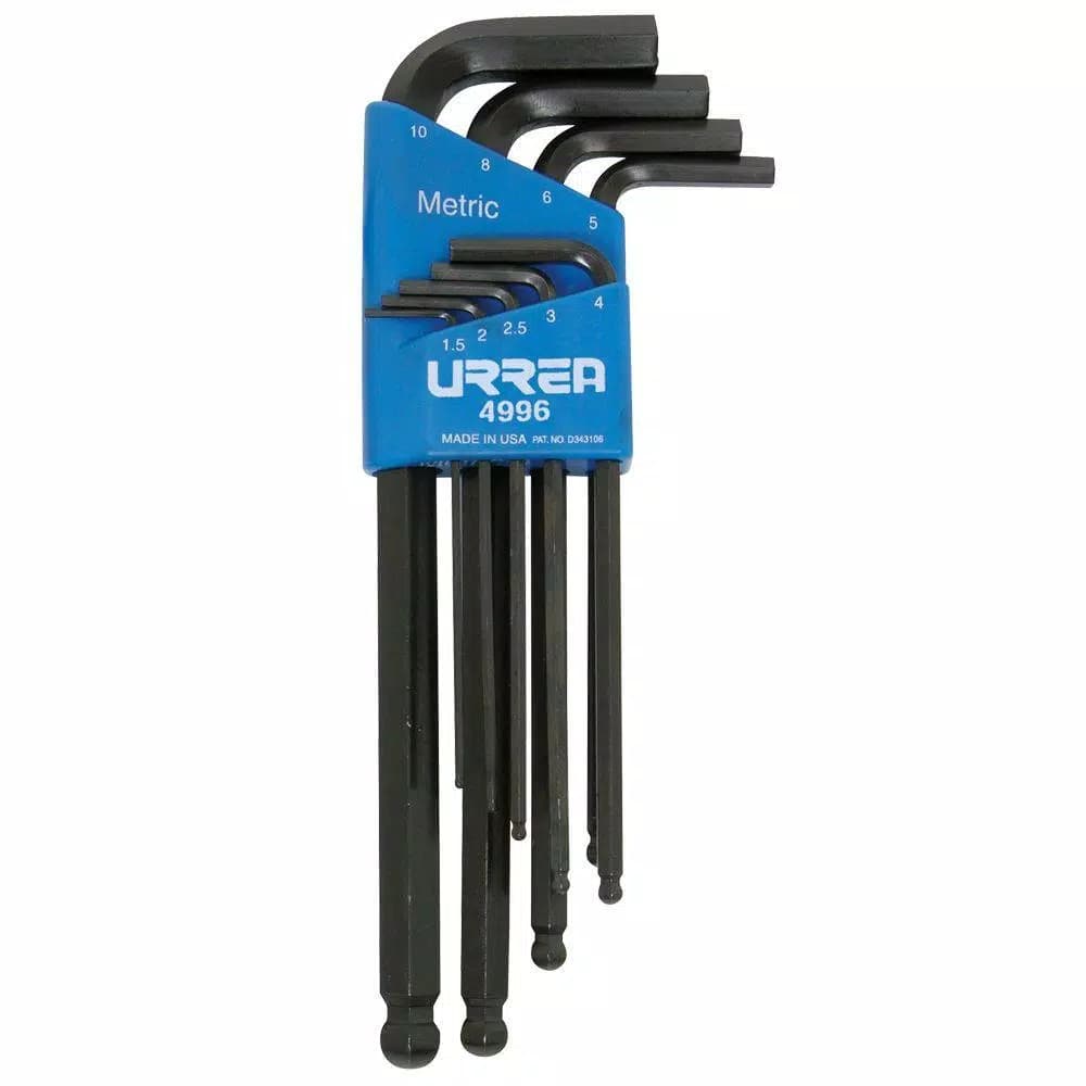 URREA 9-Piece Metric L-Type Hex Key Set, 1.5mm to 10mm with Storage Rack