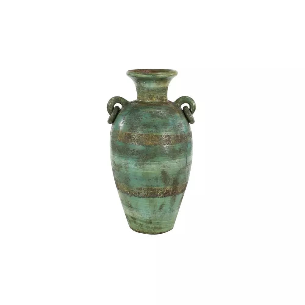 LITTON LANE 23-Inch Distressed Ceramic Amphora Vase - Green, Black, and Yellow Mediterranean Style Floor Vase