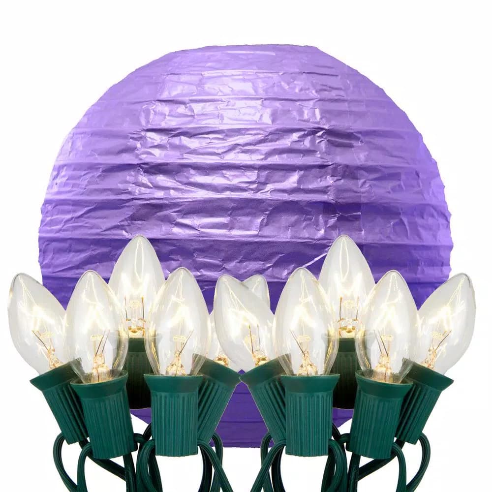 LUMABASE 10 in. 10-Light Purple Paper Lantern String Lights, 30 ft. Cord