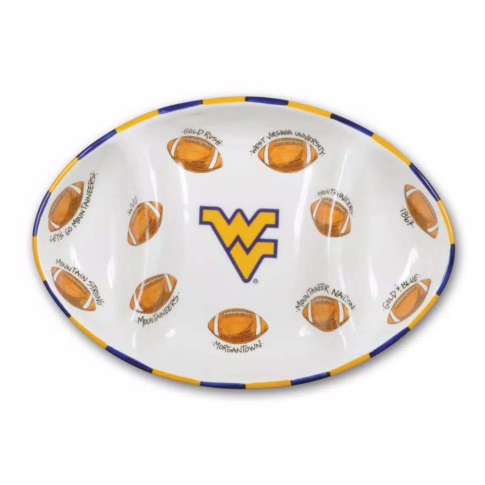 Magnolia Lane West Virginia Ceramic Football Tailgating Serving Platter, 3-Section Divided Dish