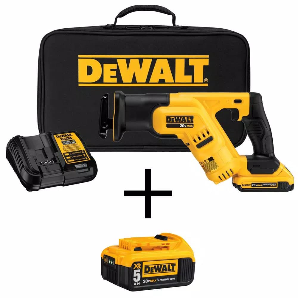 DEWALT 20V MAX Cordless Compact Reciprocating Saw Kit with (2) 20V Batteries (2.0Ah & 5.0Ah) and Charger