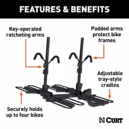 CURT 4-Bike Tray-Style Hitch-Mounted Bike Rack, 2 in. Receiver thumbnail 2