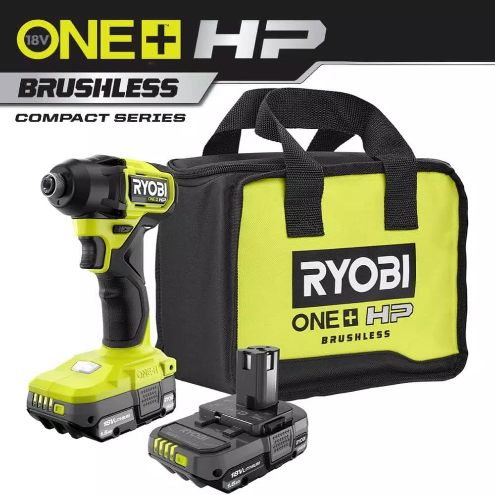 RYOBI ONE+ HP 18V Brushless 1/4 in. Compact Impact Driver Kit with (2) 1.5 Ah Batteries, Charger, and Bag