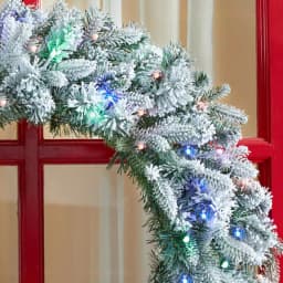 Home Accents Holiday Home Holiday Accents 30 in. Flocked Pine LED Prelit Wreath with 50 Warm White Lights and Timer thumbnail 4