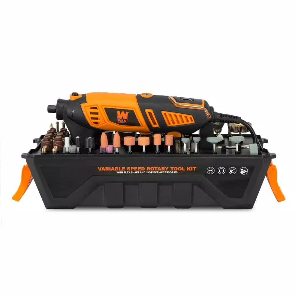 WEN 1.3 Amp Variable Speed Rotary Tool Kit with 190-Piece Accessory Set, Flex Shaft, and Carrying Case