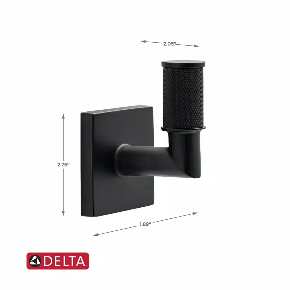 Delta Averland Matte Black Towel and Robe Hook, Contemporary Zinc Construction