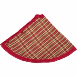 VHC Brands Claren 48 in. Cherry Red Rustic Plaid Christmas Tree Skirt with Gold Metallic Thread thumbnail 3