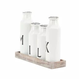 LITTON LANE Rustic Reflections Farmhouse Decorative Wood Tray with 4 Distressed White Milk Bottles thumbnail 4