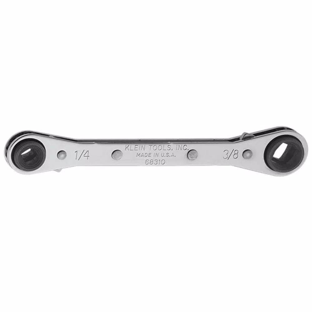 Klein Tools Dual-Sized Ratcheting Refrigeration Wrench, 3/16 in. & 5/16 in. Square x 1/4 in. & 3/8 in. Square