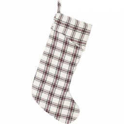 VHC Brands Amory 20 in. Cotton Plaid Christmas Stocking - Ivory, Brick Red, and Black Farmhouse Decor thumbnail 1