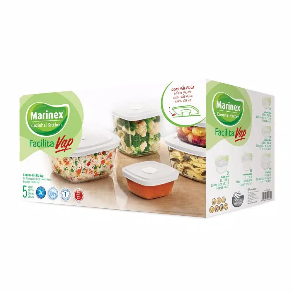 Marinex Facilita 10-Piece Glass Food Storage Container Set with BPA-Free Vented Lids