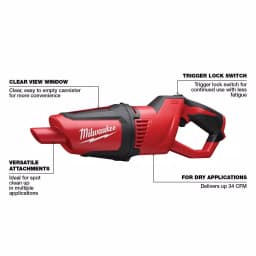 Milwaukee M12 12V Lithium-Ion Cordless Compact Vacuum (Tool-Only) thumbnail 3