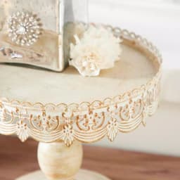 LITTON LANE 10 in. Round Whitewashed and Rust Brown Iron Cake Stand with Pierced Floral Bunting thumbnail 6