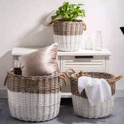 Glitzhome Natural Round Wicker Willow Baskets with Rope Handles, Set of 3, Farmhouse Style thumbnail 7