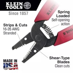 Klein Tools 6-1/4 in. Wire Stripper and Cutter for 16-26 AWG Stranded Wire thumbnail 2