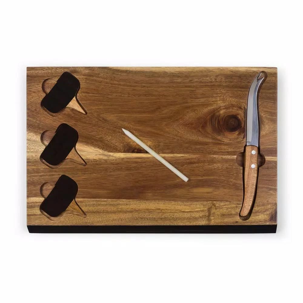 TOSCANA Delio Acacia Wood Cheese Board Set with Cheese Knife and Chalkboard Markers