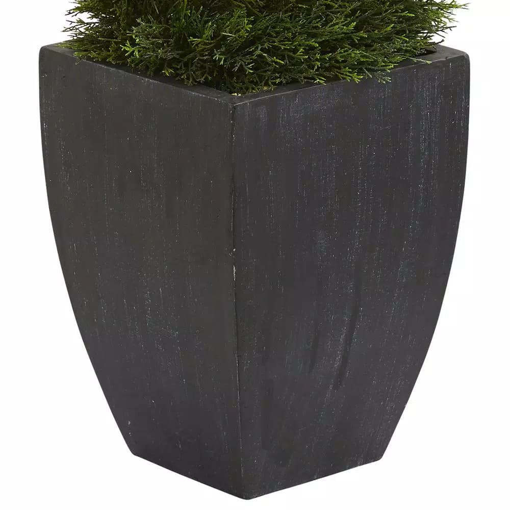 Nearly Natural 5 ft. Artificial Double Pond Cypress Spiral Topiary in Black Wash Planter