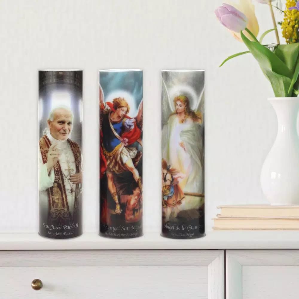 Stonebriar Collection 8 in. St. Michael LED Flameless Prayer Candle - English & Spanish