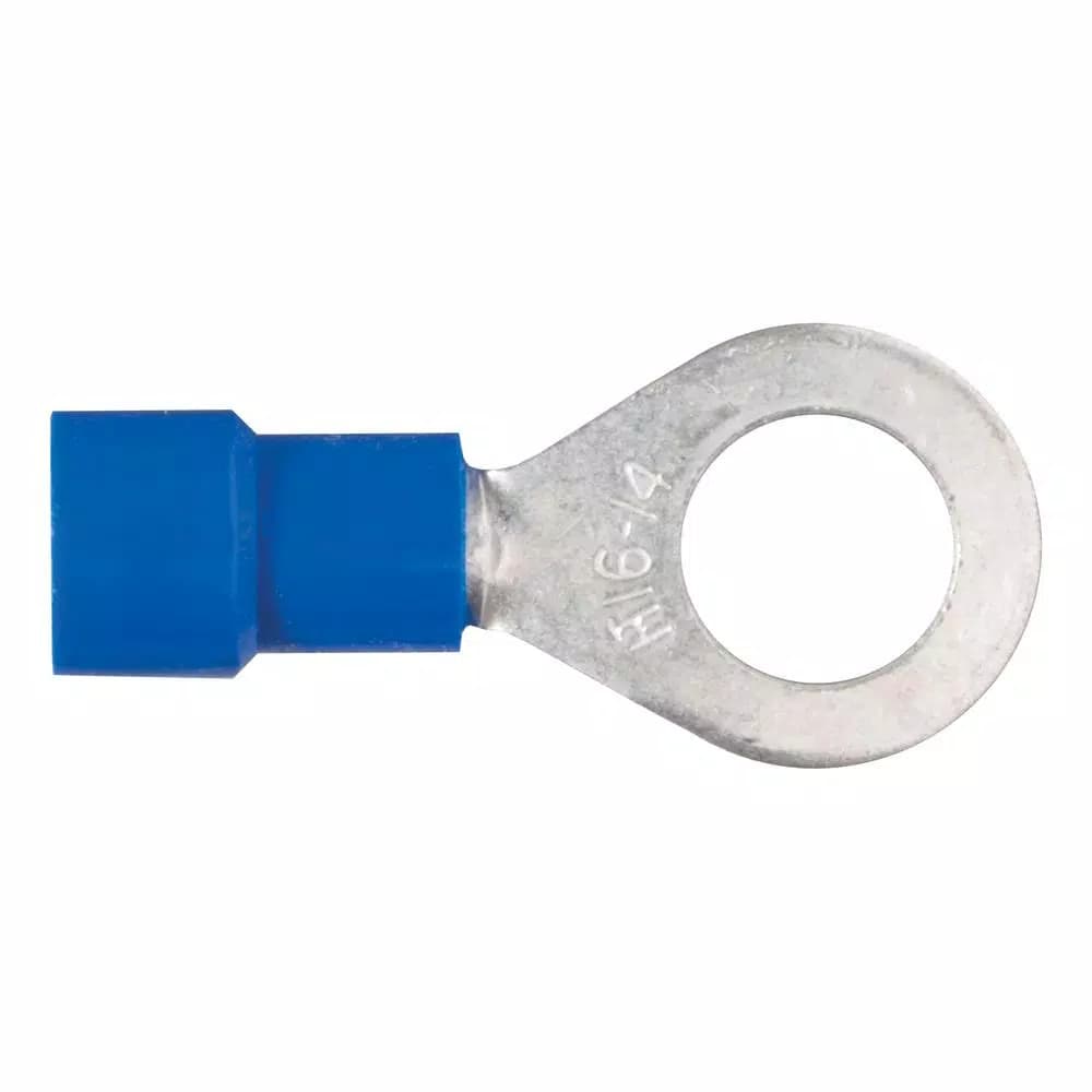 CURT Ring Terminals, 16-14 AWG Wire Gauge, 1/4 in Stud Size, Blue, 100-Pack