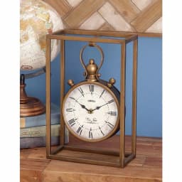 LITTON LANE 13 in. Round Iron Table Clock with Rectangular Metal Frame, Tarnished Bronze Finish thumbnail 7