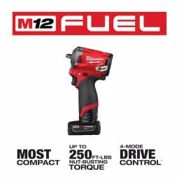 Milwaukee M12 FUEL 3/8 in. Stubby Brushless Cordless Impact Wrench Kit with Two Batteries and Charger thumbnail 3