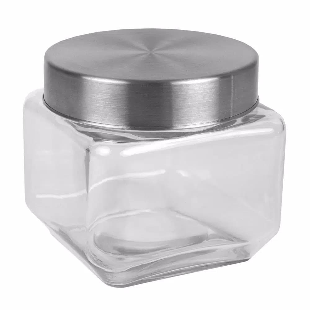 Unbranded 4-Piece Glass Canister Set with Brushed Stainless Steel Lids