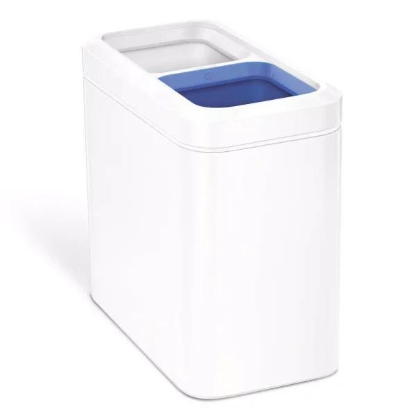 simplehuman 20L Slim Open Dual Compartment Recycling Trash Can, White Steel