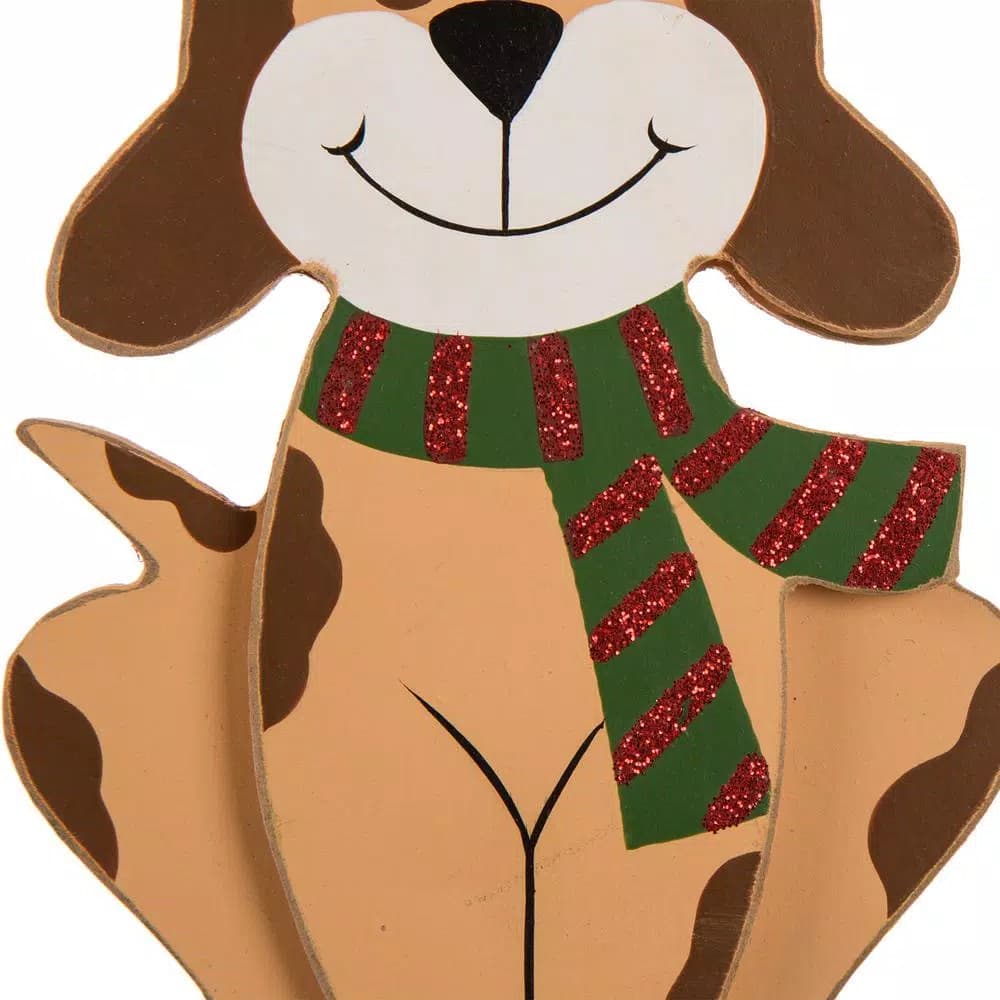 Glitzhome 7.76 in. Dog Christmas Stocking Holder - Wooden and Metal Holiday Decor