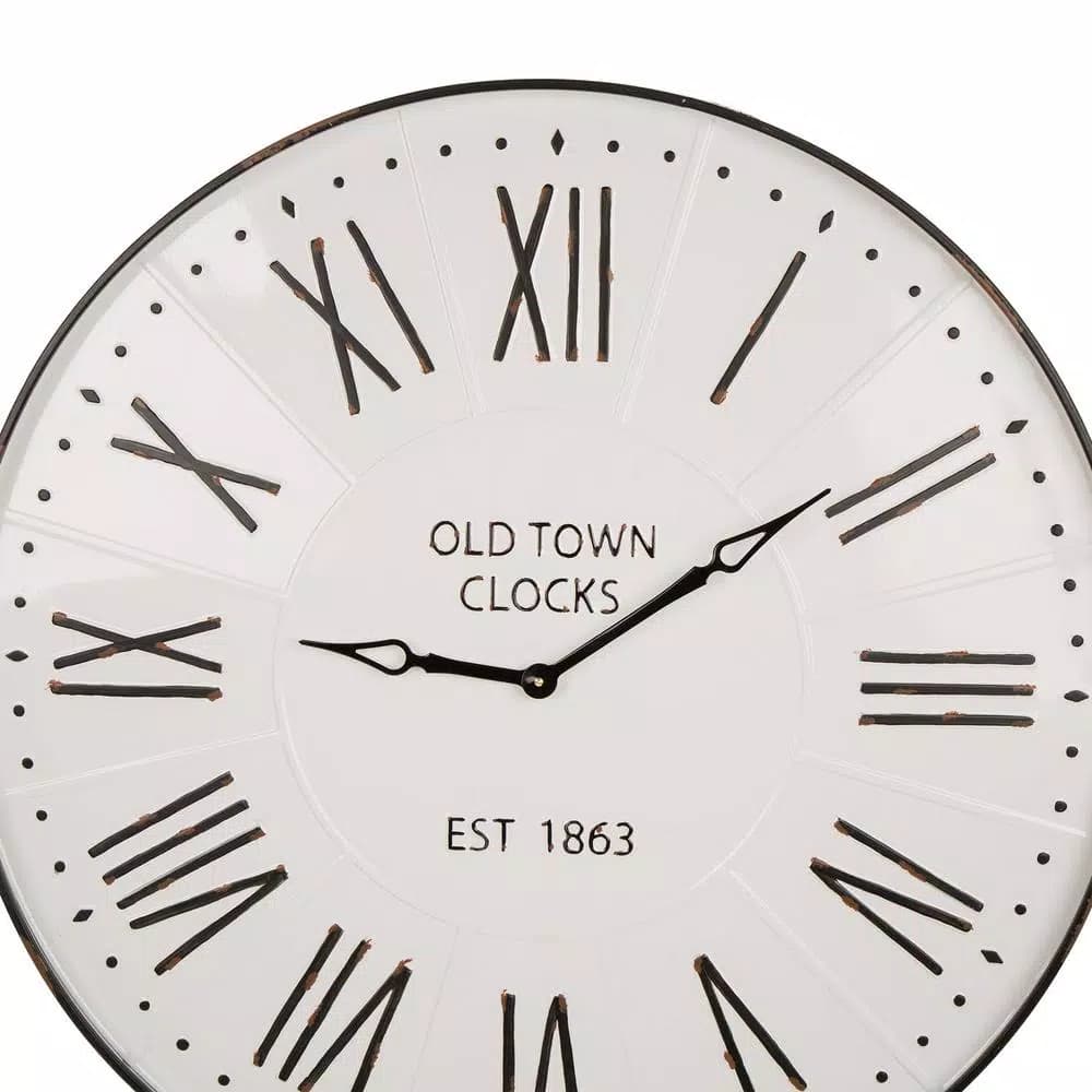 Glitzhome 31.5 in. Oversized Farmhouse Metal Enamel Wall Clock - Antique White