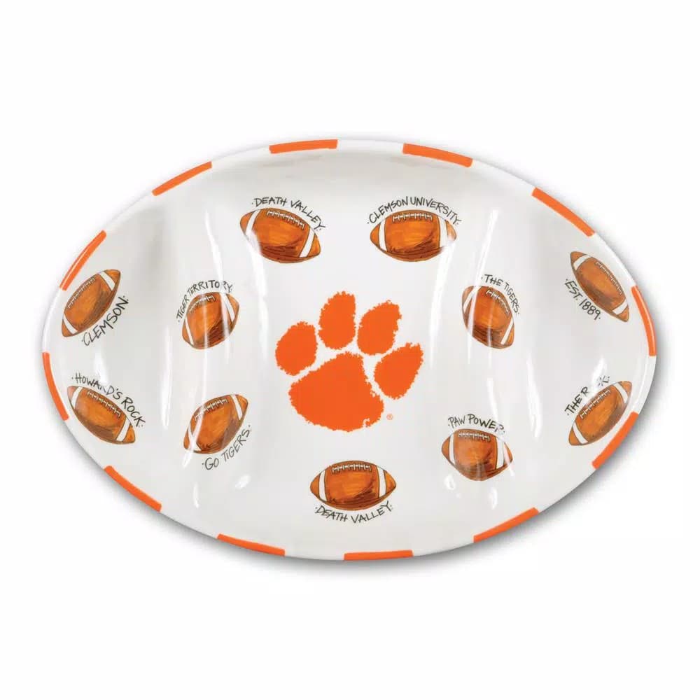 Magnolia Lane Clemson Ceramic Football Tailgating Platter - Officially Licensed NCAA Serving Tray