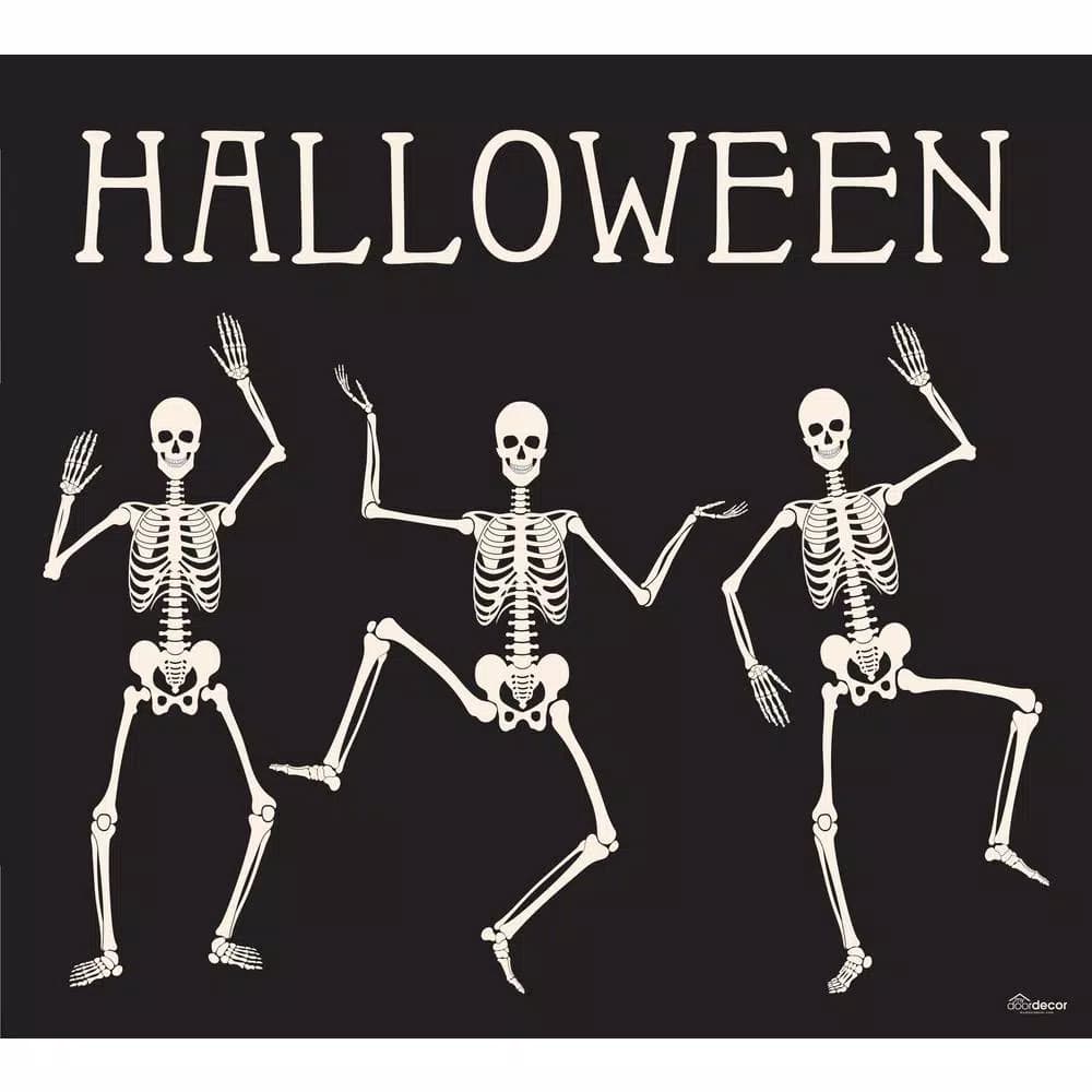 My Door Decor 7 ft. x 8 ft. Happy Halloween Skeleton Garage Door Mural Decor, Outdoor Vinyl