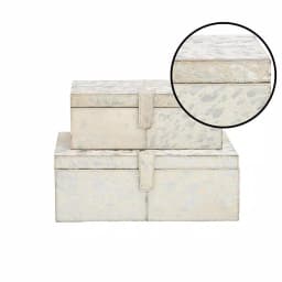 LITTON LANE Modern Reflections Wood and Leather Decorative Storage Boxes, Set of 2, Silver and White thumbnail 3