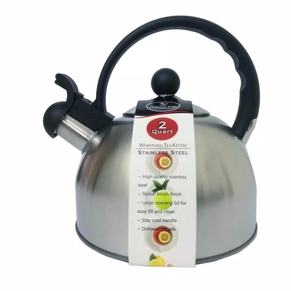 Culinary Edge 2 Qt. Stainless Steel Whistling Tea Kettle, Brushed Finish