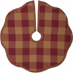 VHC Brands 21 in. Burgundy Check Red Primitive Christmas Tree Skirt with Scalloped Edge thumbnail 1