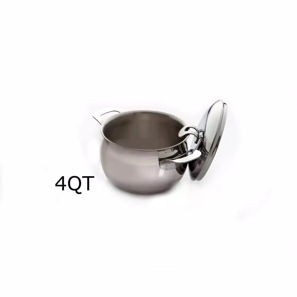 ExcelSteel Made in Italy 4 Qt Stainless Steel Stockpot Set with Sandwich Base, Induction Ready