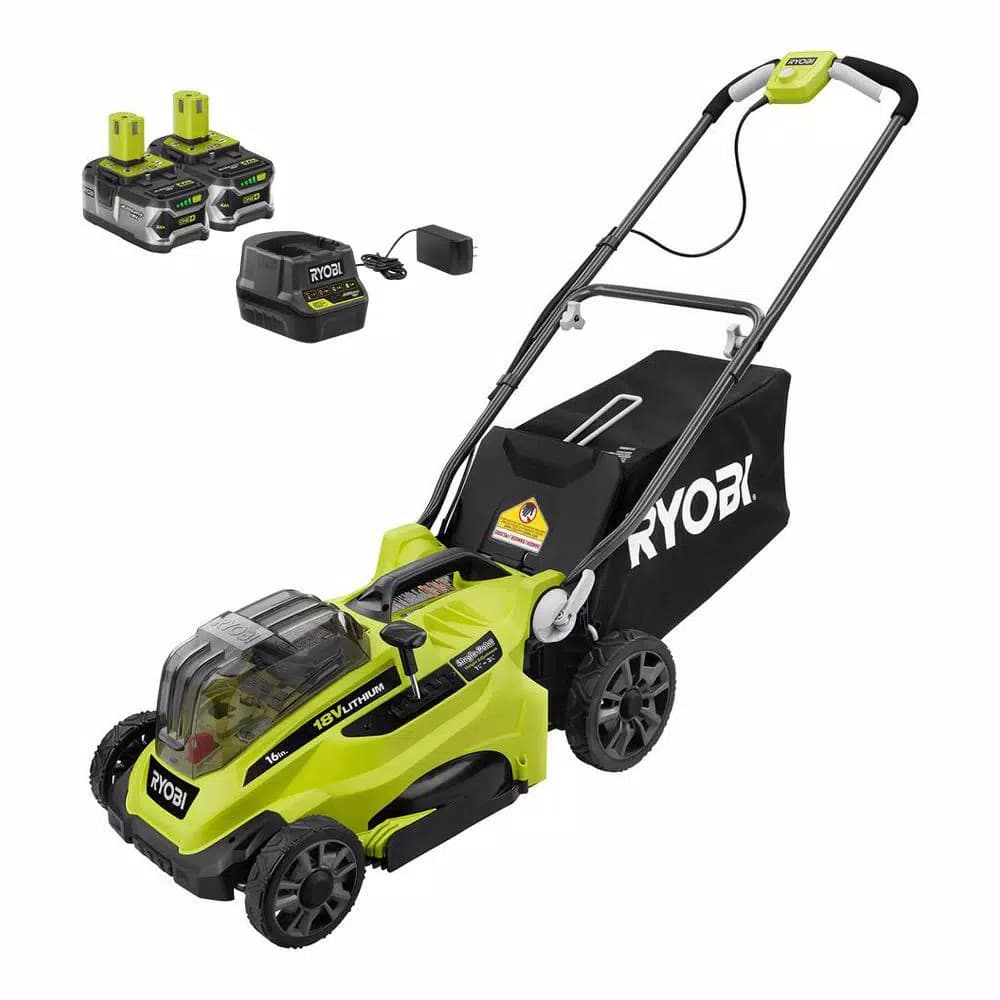 RYOBI ONE+ 18V Cordless 16 in. Walk Behind Push Lawn Mower with (2) 4.0 Ah Batteries and Charger Included
